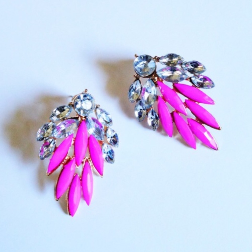 18k Plated Crystal & Pink Feather Earrings